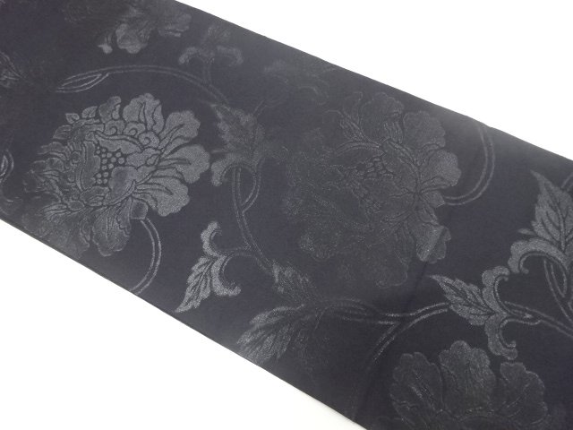 JAPANESE KIMONO / FUKURO OBI FOR MOURNING / ZENTSU / WOVEN ARABESQUE FLOWER